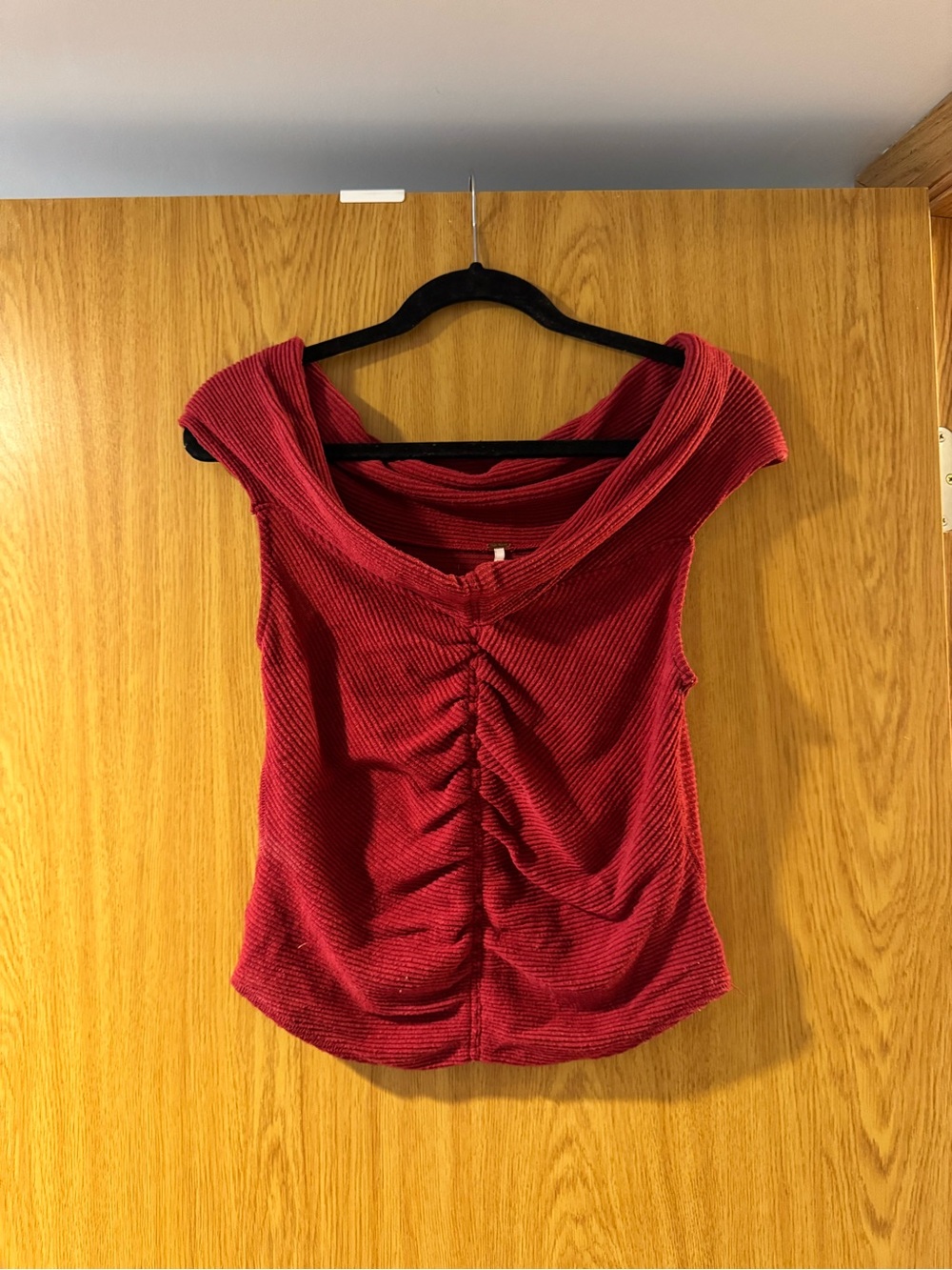Free People red Ruched off-shoulder Top